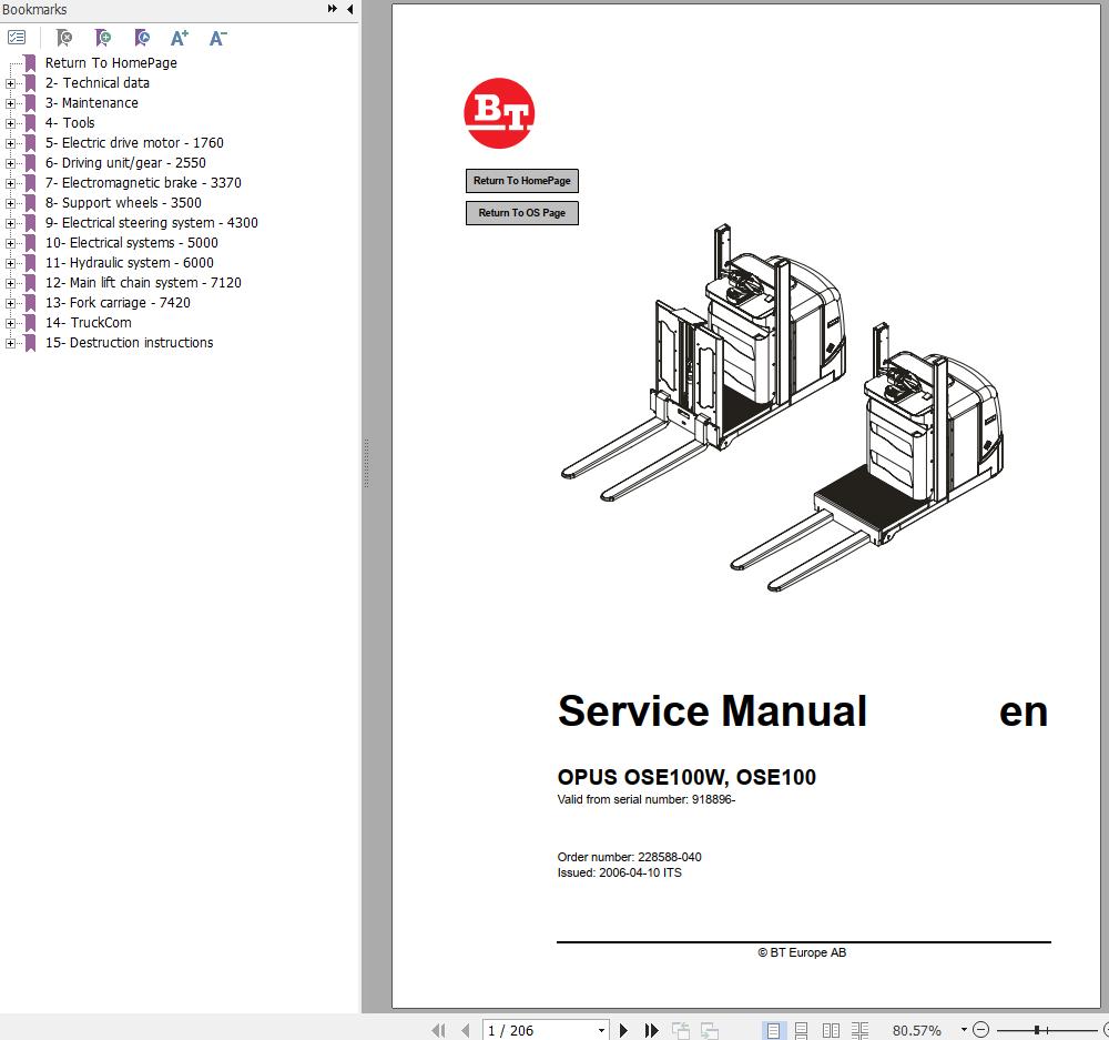 BT Forklift OPUS OSE100W OSE100 Service Manual
