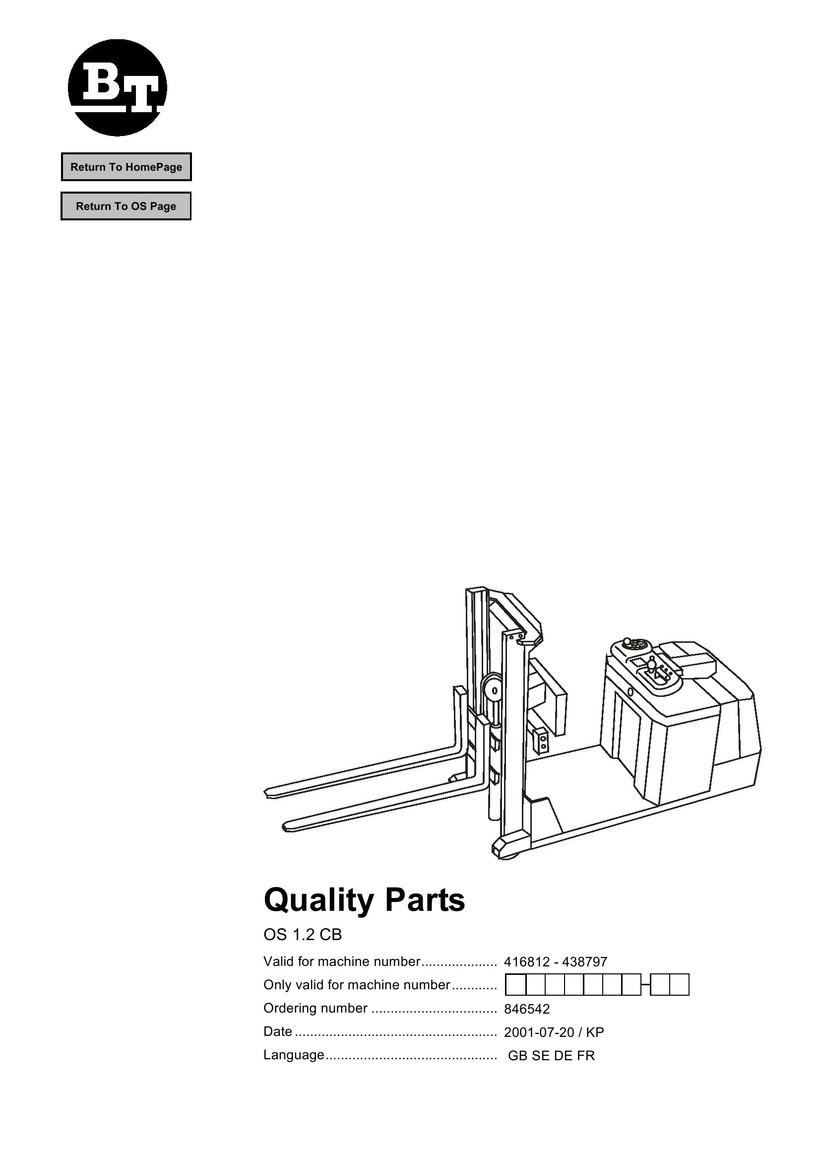 BT Forklift OS 1.2 CB Parts Catalog EN SV DE FR
