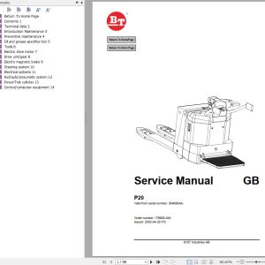 BT Forklift P20 Service Manual