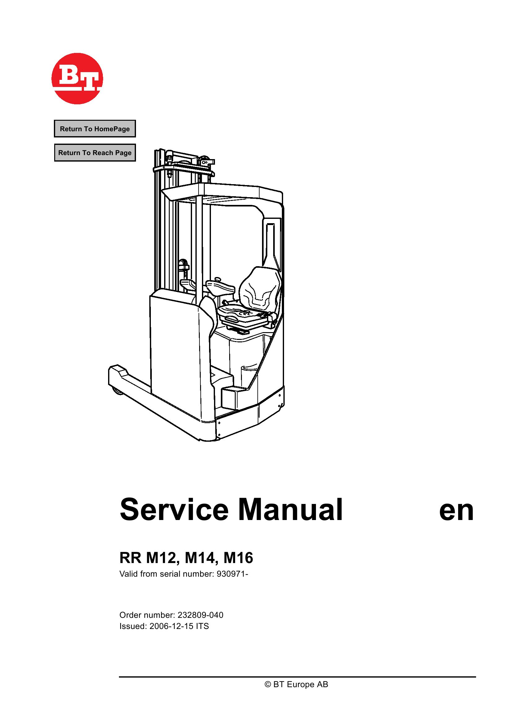 BT Forklift RR M12 M14 M16 Service Manual