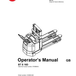 BT Forklift S 16D Operators Manual