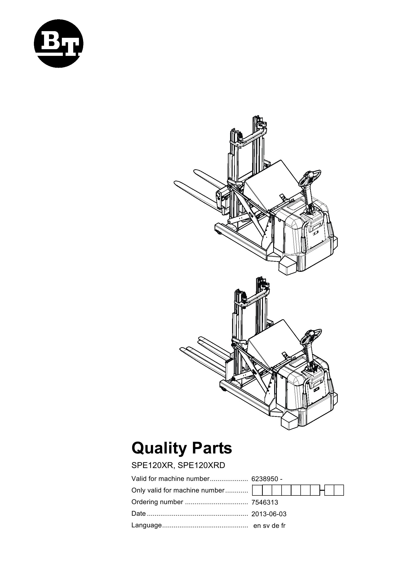 BT Forklift SPE120XR SPE120XRD Parts Catalog