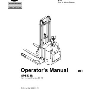 BT Forklift SPE135S Operators Manual
