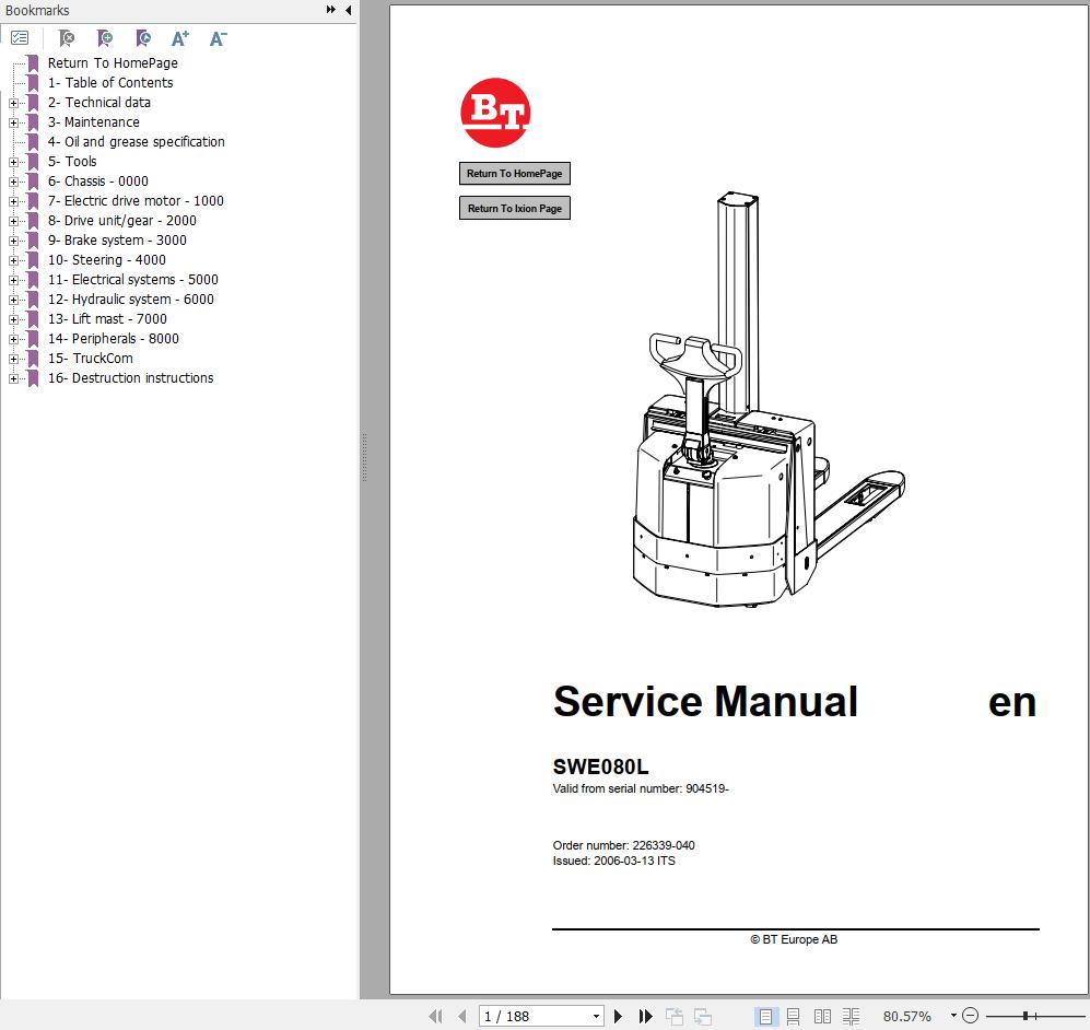 BT Forklift SWE080L Service Manual