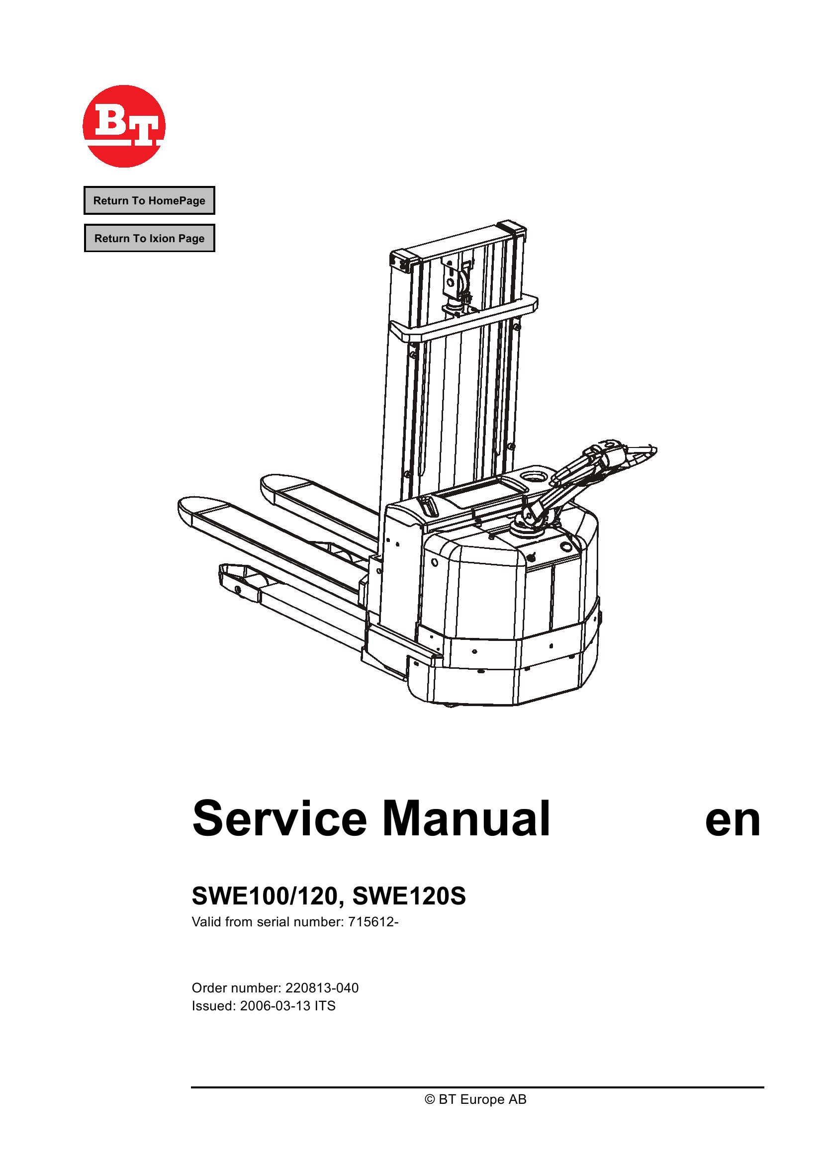 BT Forklift SWE100 SWE120 SWE120S Service Manual 1