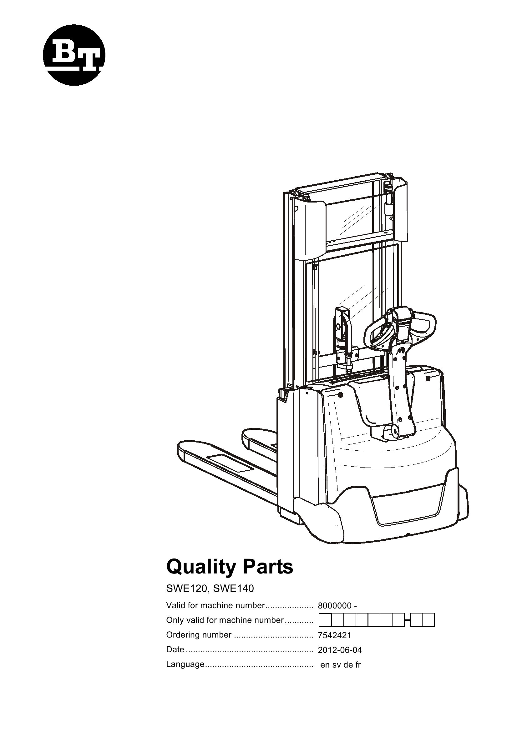BT Forklift SWE120 SWE140 Parts Catalog