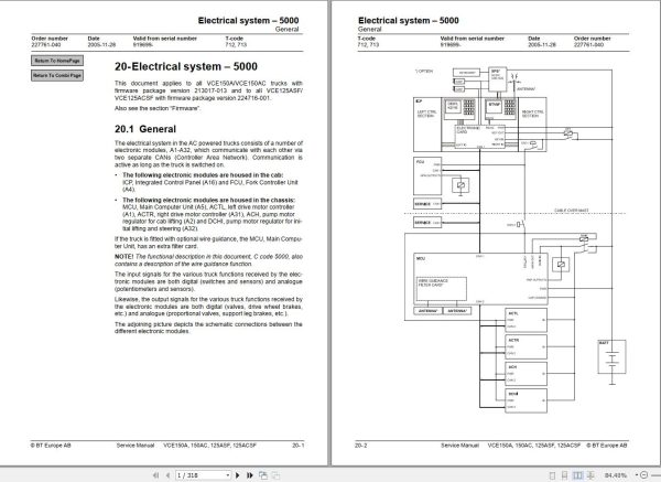 BT Forklift VCE150A VCE150AC VCE125ASF VCE125ACSF Service Manual