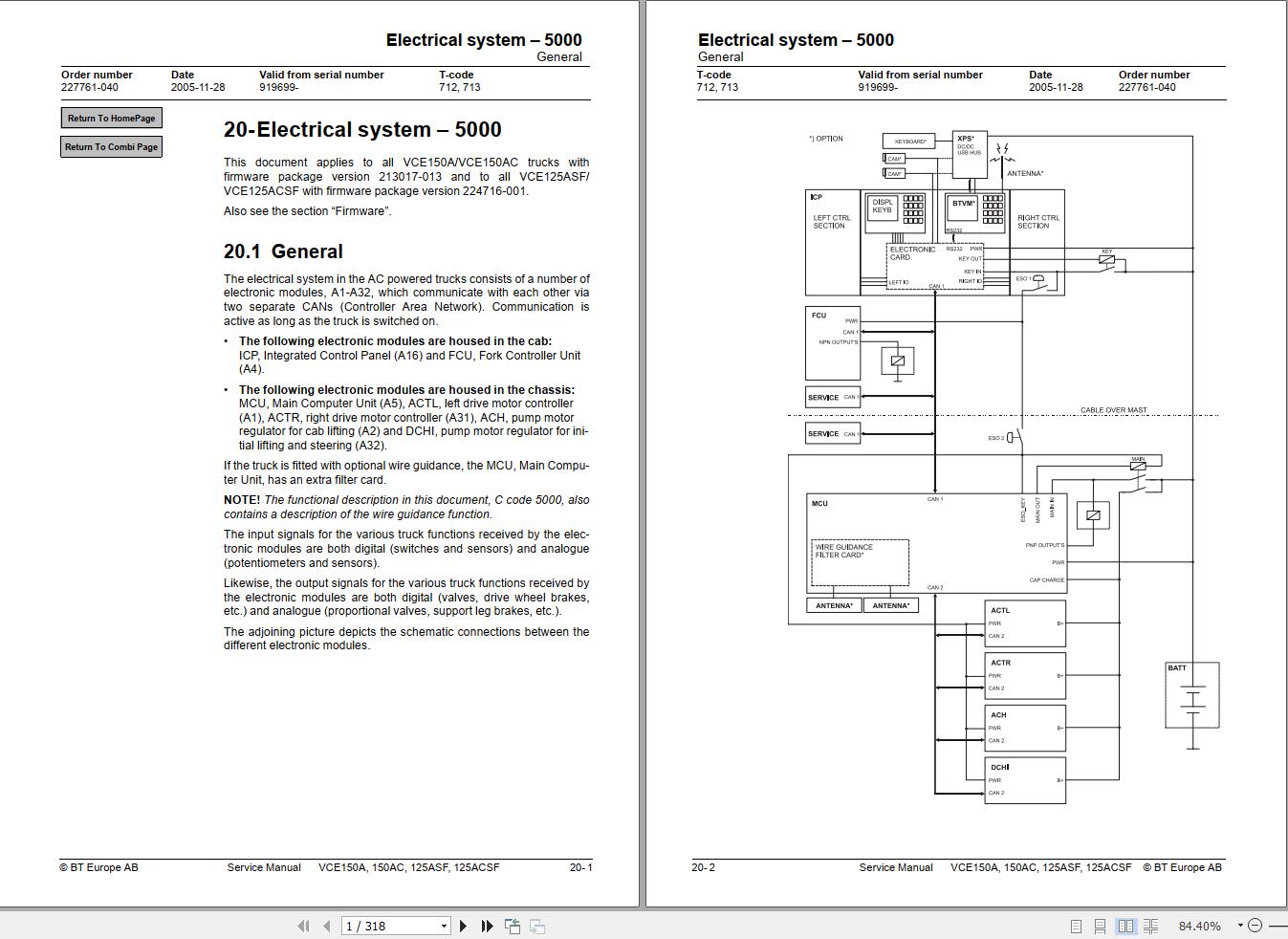 BT Forklift VCE150A VCE150AC VCE125ASF VCE125ACSF Service Manual