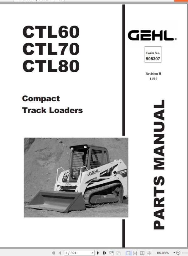 GEHL Compact Track Loaders CTL60 CTL70 CTL80 Parts Manual 908307H