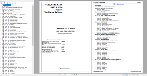 John Deere 8120 8220 8320 8420 8520 Worldwide Edition Repair Technical Manual TM1970 1