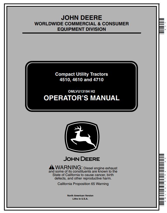 John Deere Compact Utility Tractors 4510 4610 4710 Operators Manual EN ES