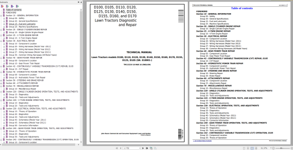 John Deere D100 D105 D110 D120 D125 D130 D140 D150 D155 D160 D170 Lawn Tractors Technical Manual TM113219 1