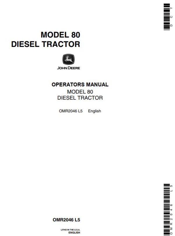 John Deere Diesel Tractor 80 Operators Manual