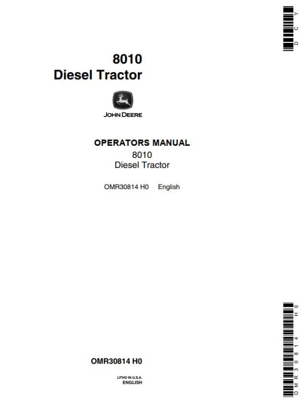 John Deere Diesel Tractor 8010 Operators Manual