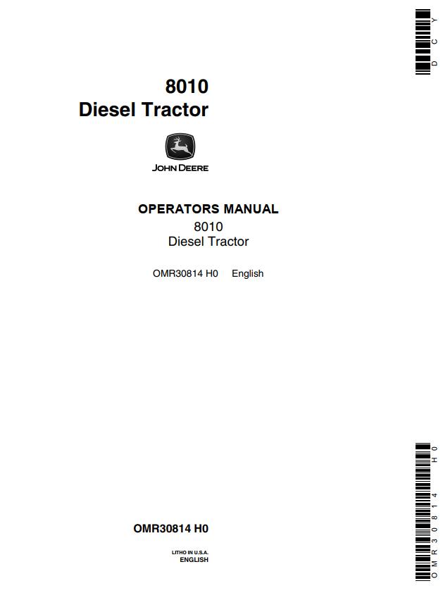John Deere Diesel Tractor 8010 Operators Manual