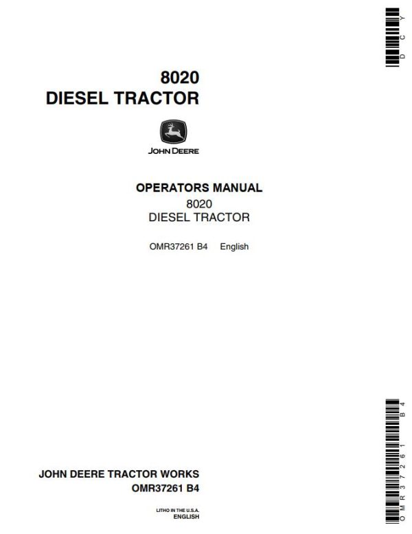 John Deere Diesel Tractor 8020 Operators Manual