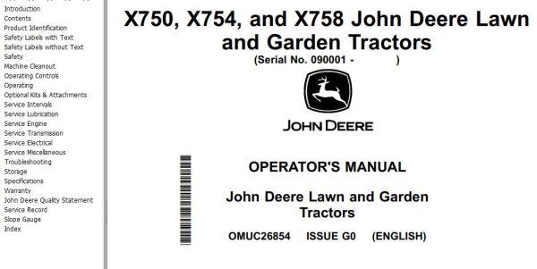 John Deere Garden And Lawn Tractors X750 X754 X758 Operators Manual