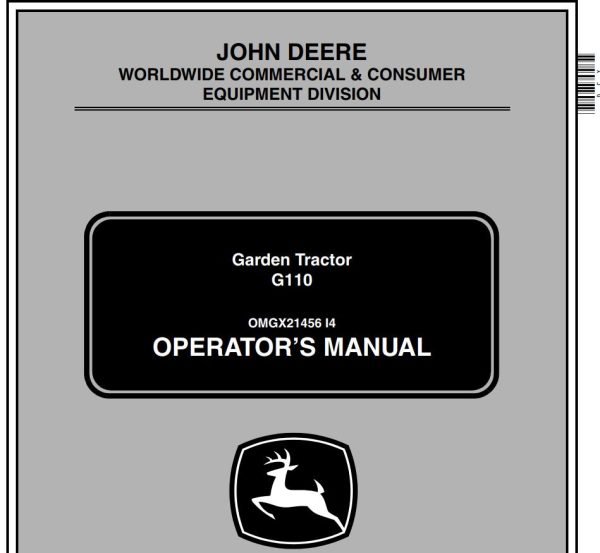 John Deere Garden Tractor G110 Operators Manual