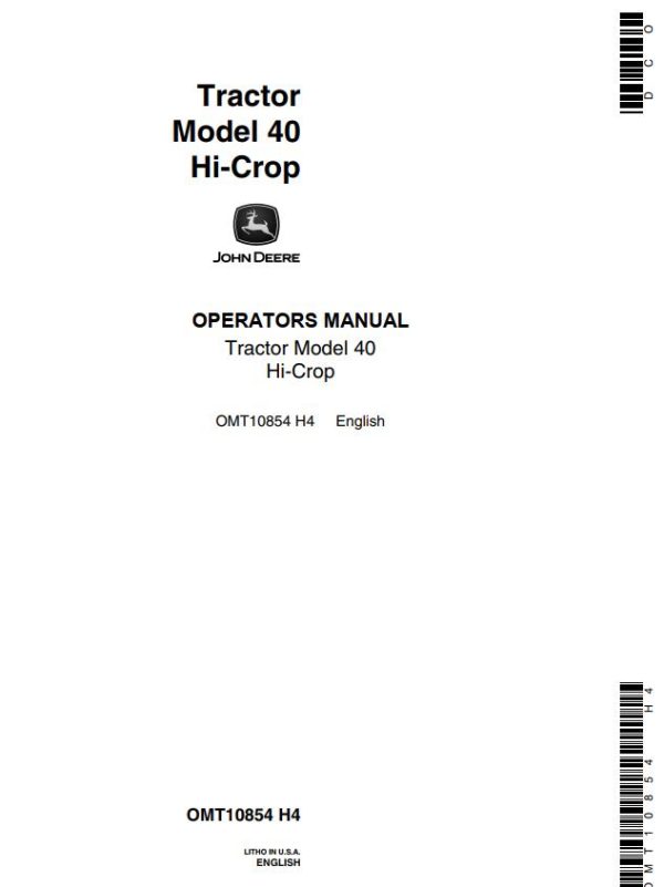 John Deere Hi Crop Tractor 40 Operators Manual