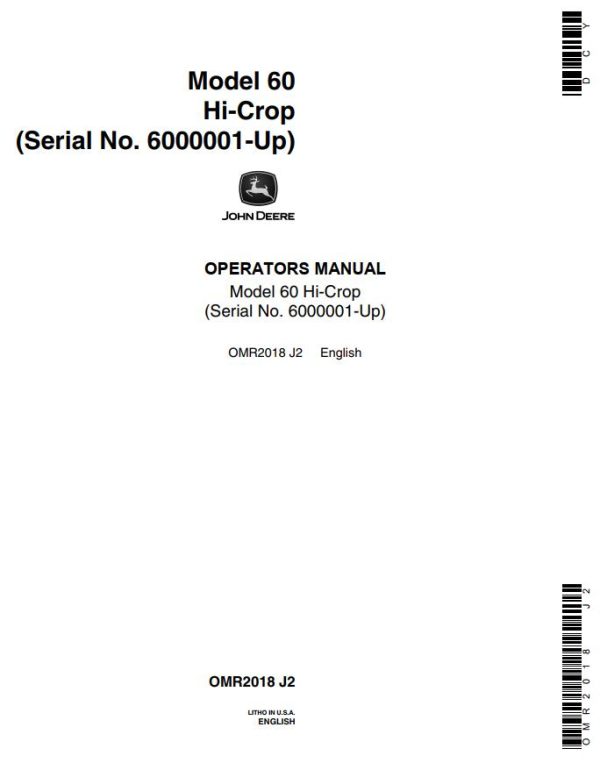 John Deere Hi Crop Tractor 60 Operators Manual
