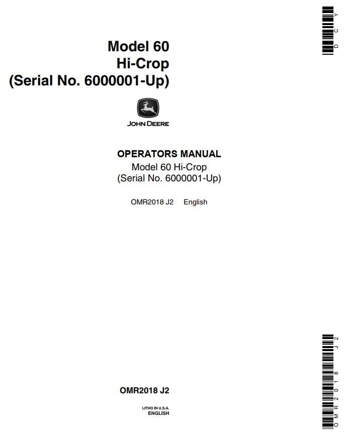 John Deere Hi Crop Tractor 60 Operators Manual