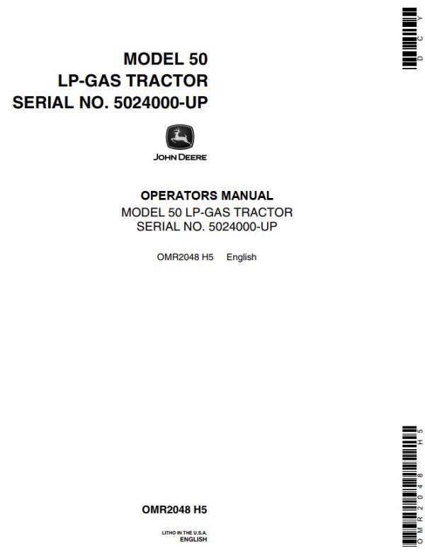 John Deere LP Gas Tractor 50 Operators Manual