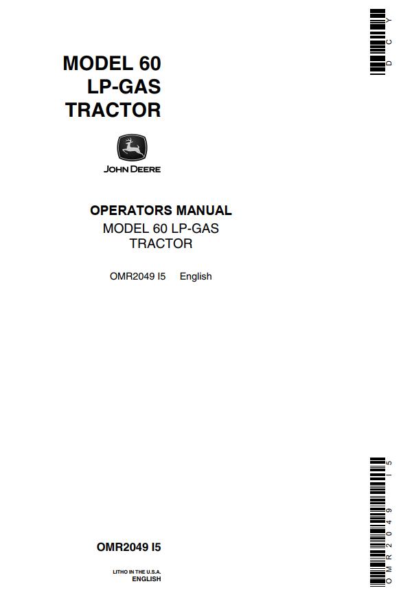 John Deere LP Gas Tractor 60 Operators Manual