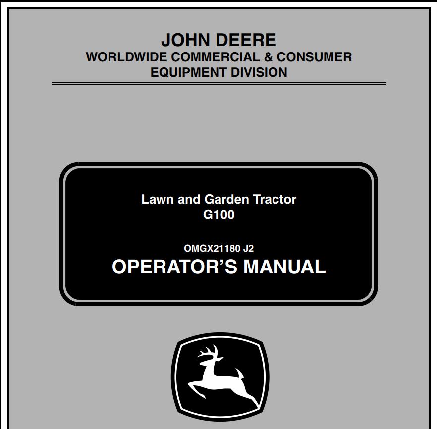 John Deere Lawn And Garden Tractor G100 Operators Manual