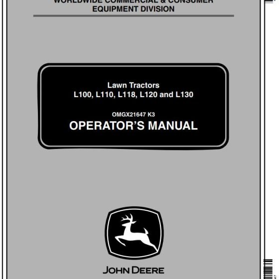 John Deere Lawn Tractor LT170 LT180 Operator's Manual
