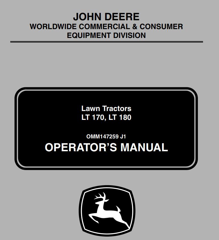 John Deere Lawn Tractor LT170 LT180 Operators Manual