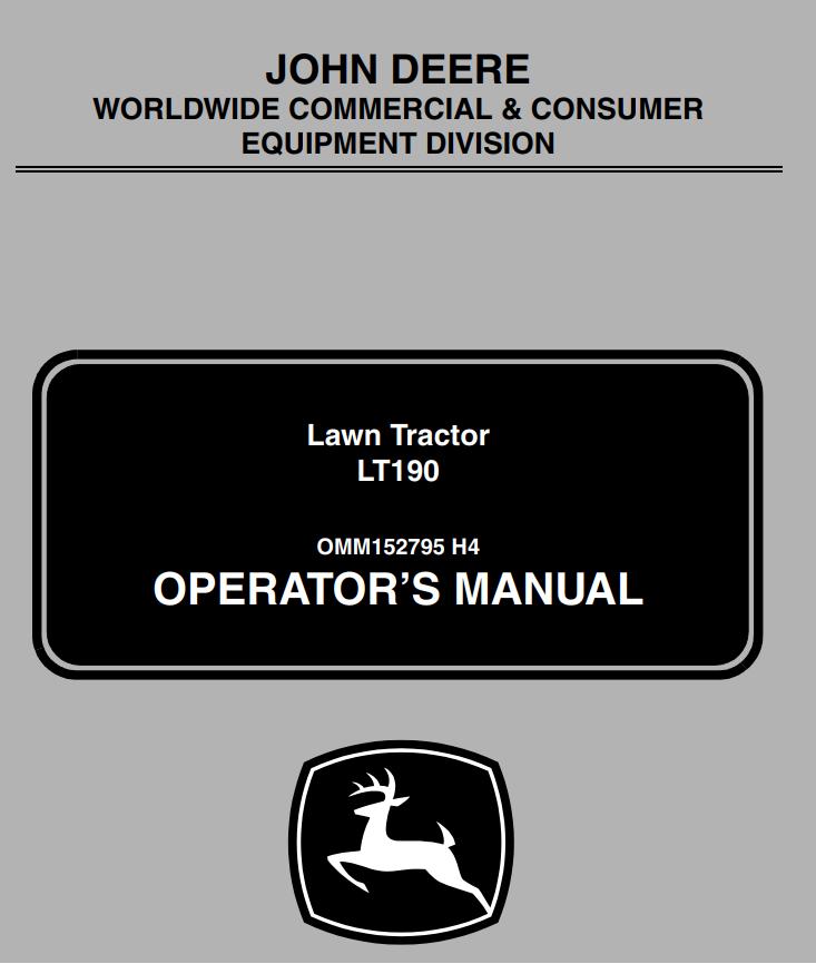 John Deere Lawn Tractor LT190 Operators Manual