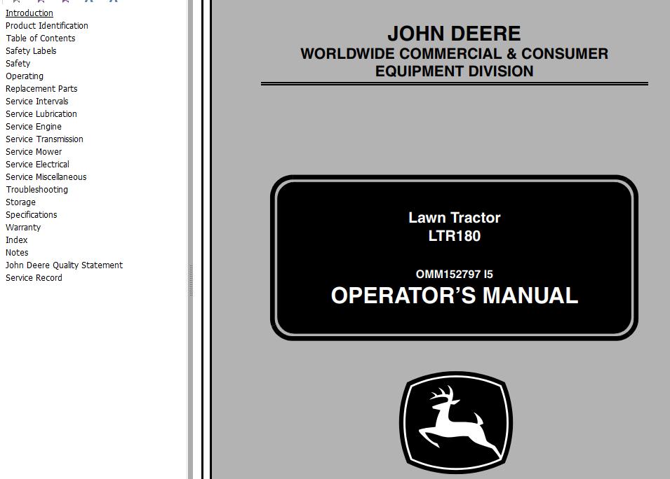 John Deere Lawn Tractor LTR180 Operators Manual