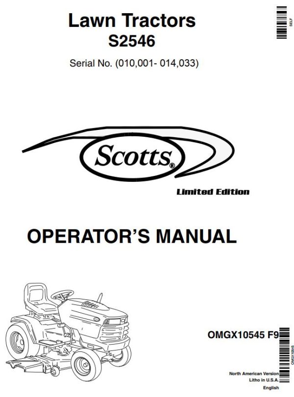 John Deere Lawn Tractor S2546 Operators Manual