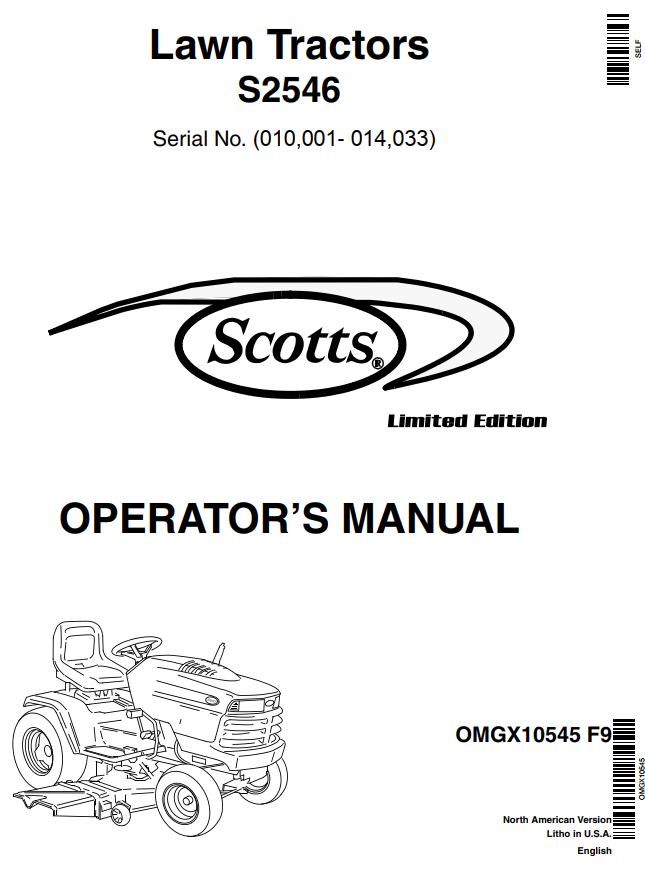 John Deere Lawn Tractor S2546 Operators Manual
