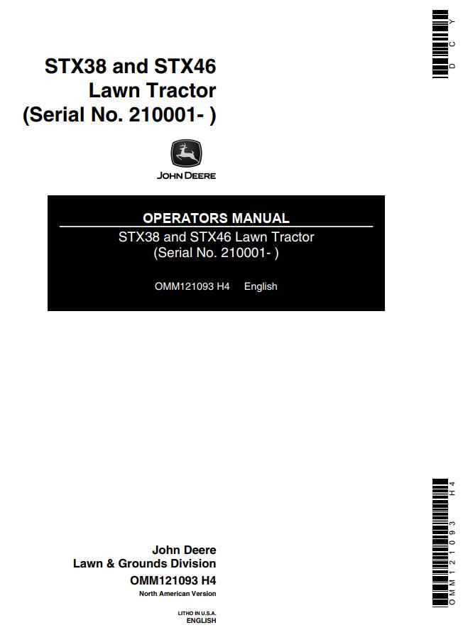 John Deere Lawn Tractor STX38 STX46 Operators Manual