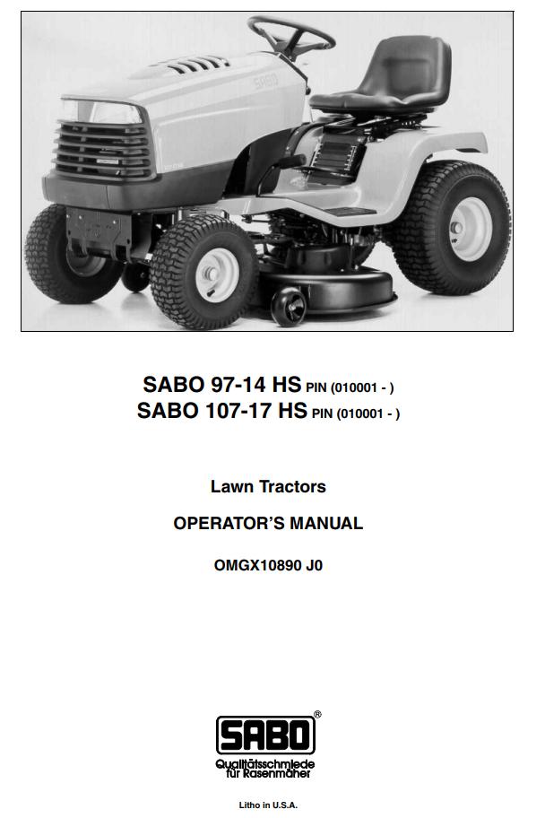 John Deere Lawn Tractors SABO97 14HS SABO107 17HS Operators Manual EN DE