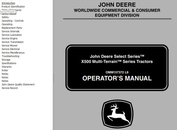 John Deere Multi Terrain Tractor X500 Operators Manual