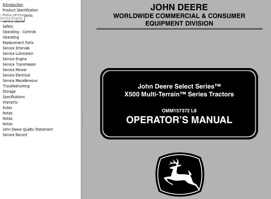 John Deere Multi Terrain Tractor X500 Operators Manual