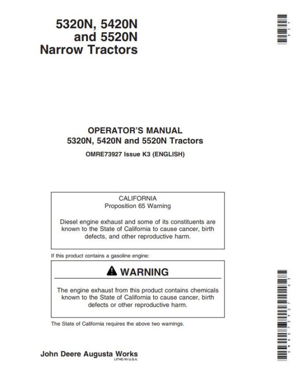 John Deere Narrow Tractors 5320N 5420N 5520N Operators Manual