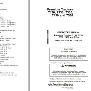 John Deere Premium Tractors 7130 7230 7330 7430 7530 Operators Manual