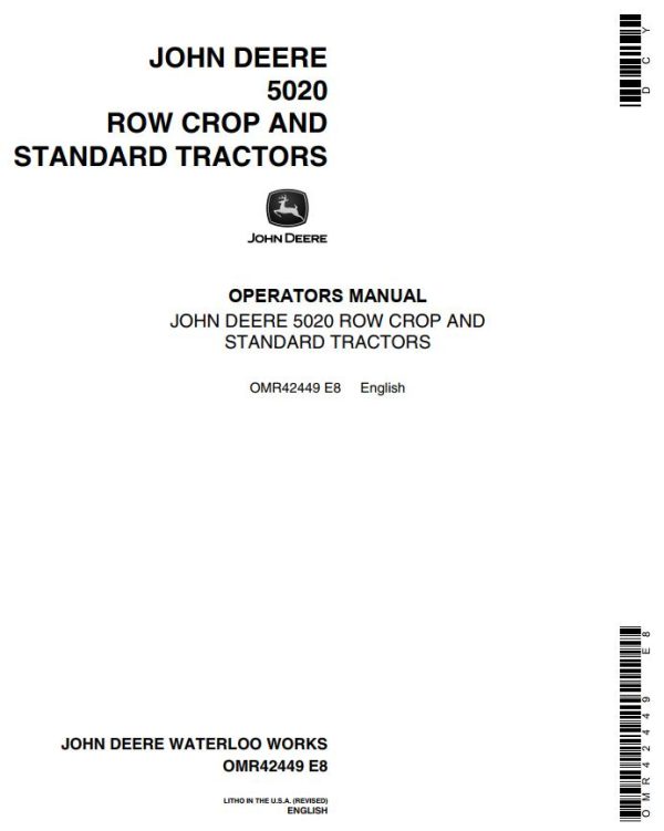 John Deere Row Crop Standard Tractors 5020 Operators Manual