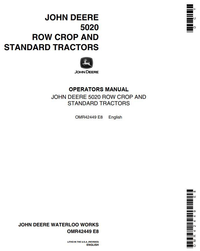 John Deere Row Crop Standard Tractors 5020 Operators Manual