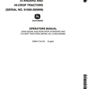 John Deere Row Crop Standard and Hi Crop Tractors 4020 Operators Manual