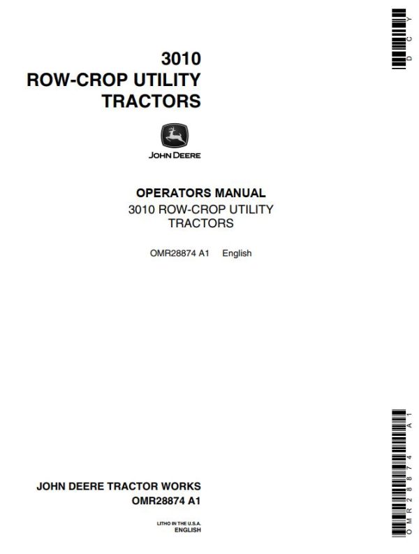 John Deere Row Crop Utility Tractor 3010 Operators Manual