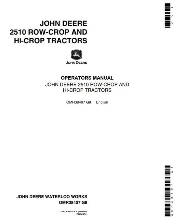 John Deere Row Crop and Hi Crop Tractors 2510 Operators Manual