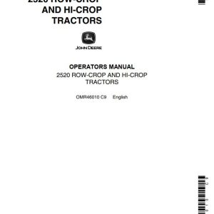 John Deere Row Crop and Hi Crop Tractors 2520 Operators Manual