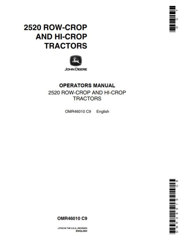 John Deere Row Crop and Hi Crop Tractors 2520 Operators Manual