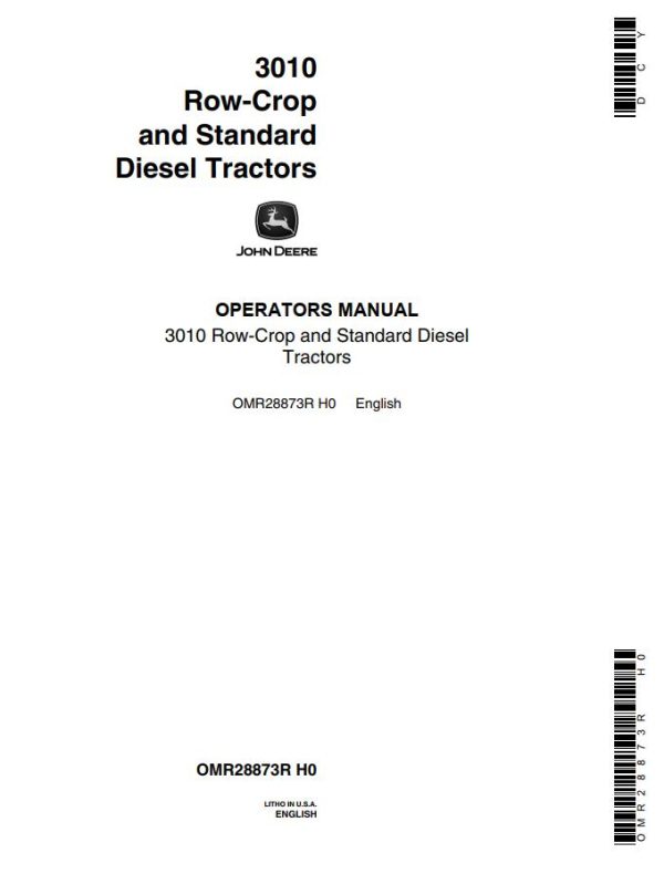 John Deere Row Crop and Standard Diesel Tractors 3010 Operators Manual