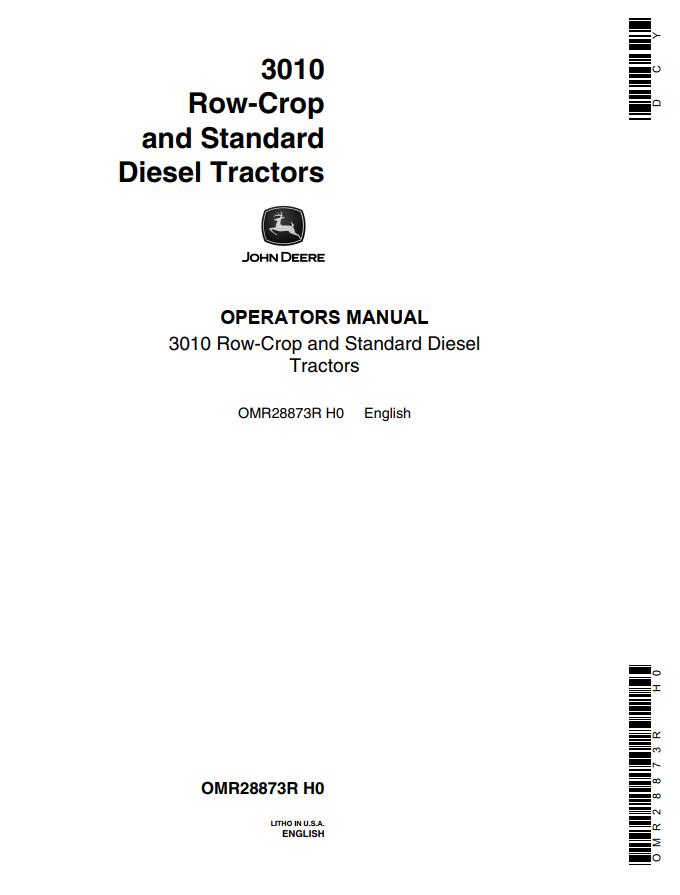 John Deere Row Crop and Standard Diesel Tractors 3010 Operators Manual