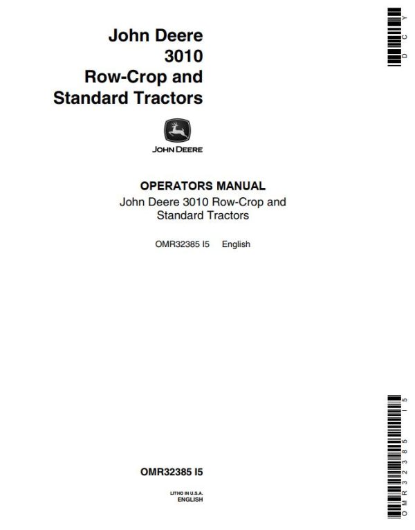 John Deere Row Crop and Standard Tractors 3010 Operators Manual 1